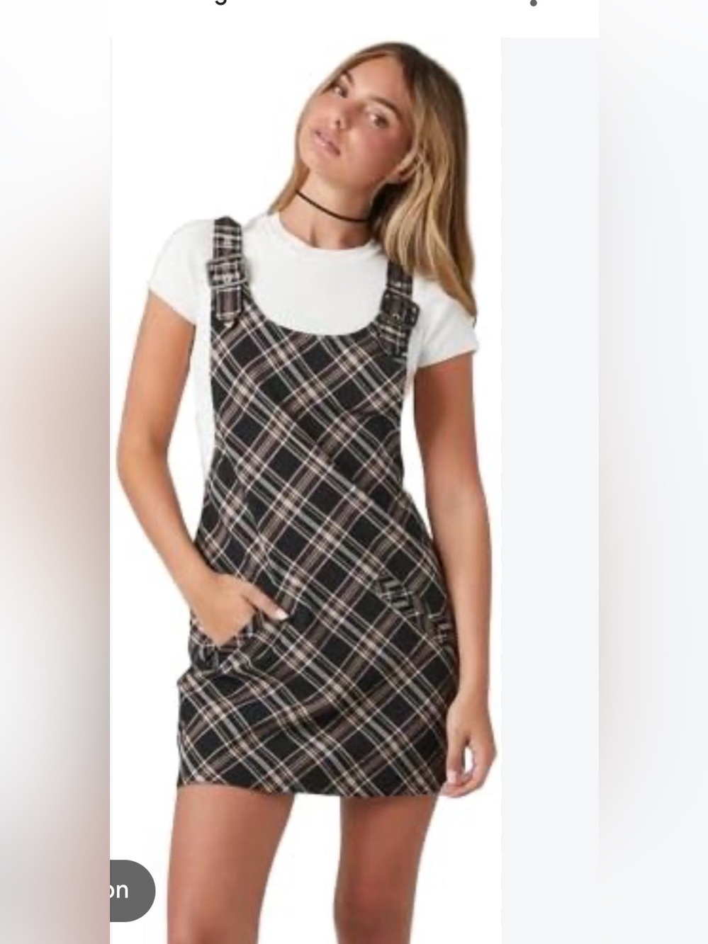 Forever 21 Plaid Pinafore Mini Dress - Black, Cream